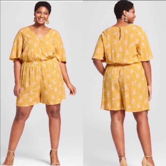 Ava & Viv Pants - Ava and Viv Rayon Yellow and Pink Floral Romper 3X